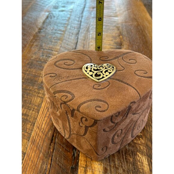 Brighton Brown Suede Heart Shaped Jewelry Box With Swirl Pattern & Metal Accent - Picture 8 of 11